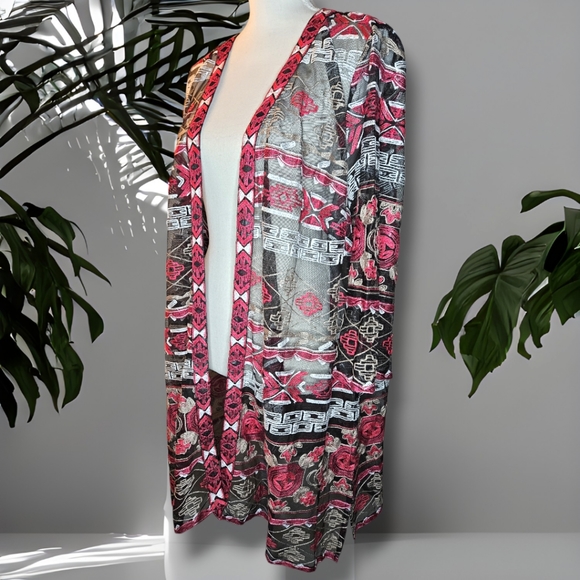 Catherine's 1X Tribal Art-to-Wear Mesh Open Lace Embroidered Boho Duster - Picture 3 of 11